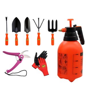 Minarvo 12-Piece Gardening Tool Kit Combo with 2L Pressure Sprayer – Garden Hand Tools Set with Gloves, Cutter, Shovel, Fork, Weeder
