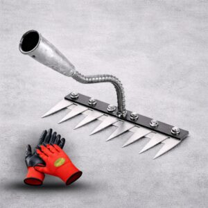 8-Teeth Heavy Duty Garden Rake with Gloves | Hand Cultivator Tool for Soil Loosening, Weeding & Aeration